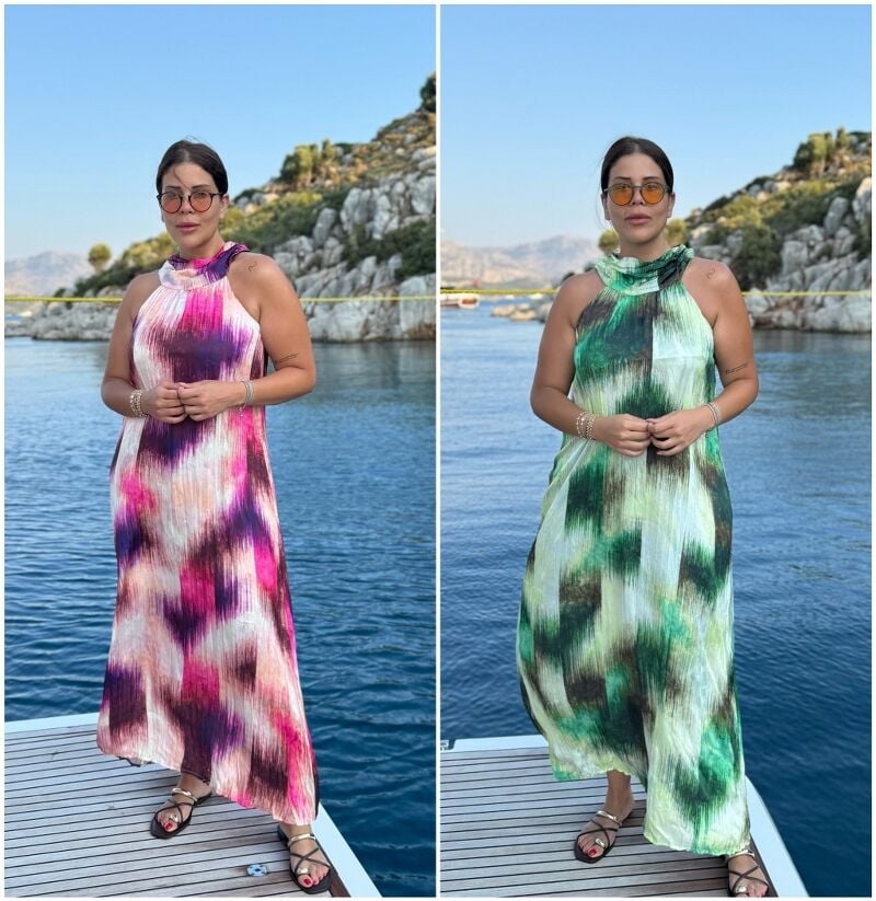 SATEN HALTER MAXİ ELBİSE