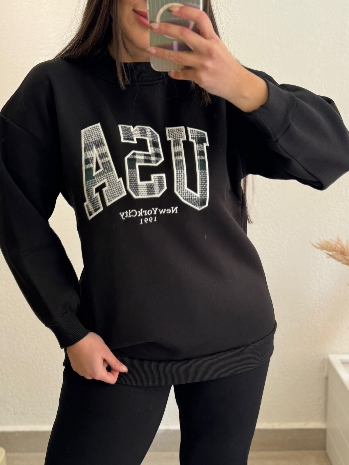Usa Üç İplik Sweatshirt Siyah