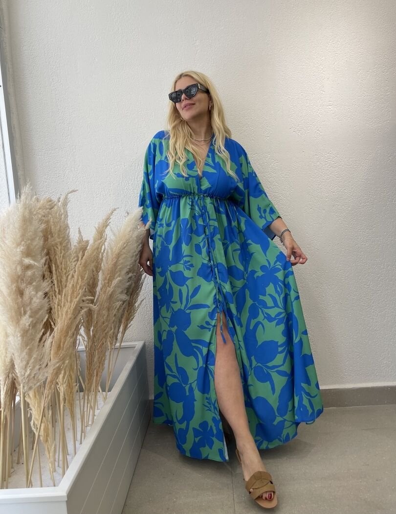 JESSICA ELBİSE MAVİLİ YEŞİLLİ XLARGE