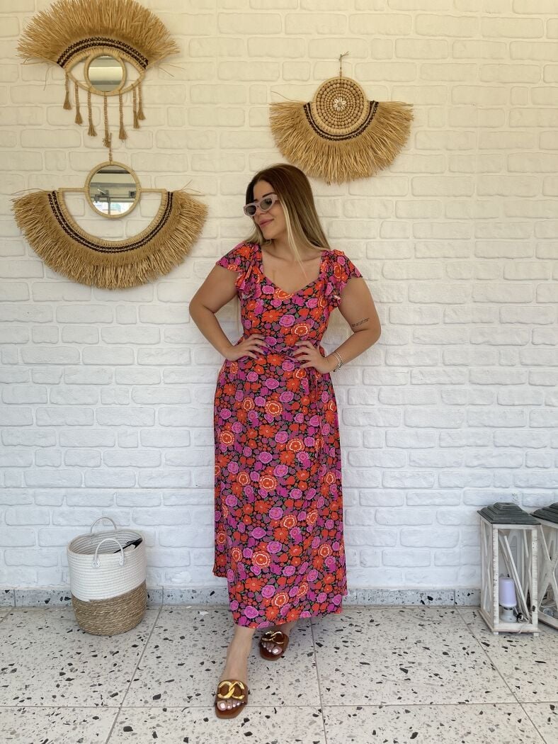 Gloria Elbise Fırfır Kol Pembe
