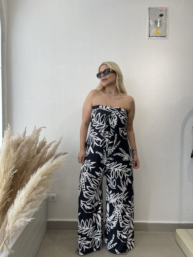 STRAPLEZ LİKRALI TULUM SİYAHBEYAZ - XLARGE