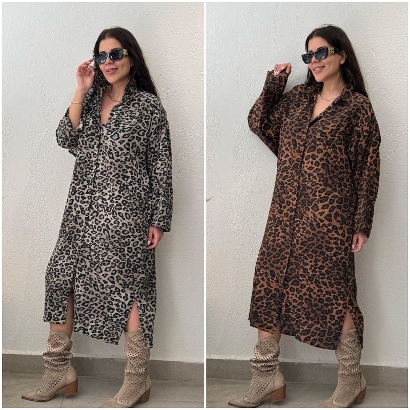 LEOPAR TENSEL MİDİ BOY ELBİSE