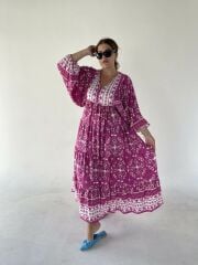 Traganos Desen Elbise Pembe