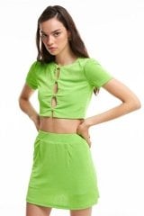 Dokulu İçi Şortlu Etek Crop Takım Neon Yeşil