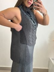 SAÇ ÖRGÜ MODEL SÜVETER GRİ