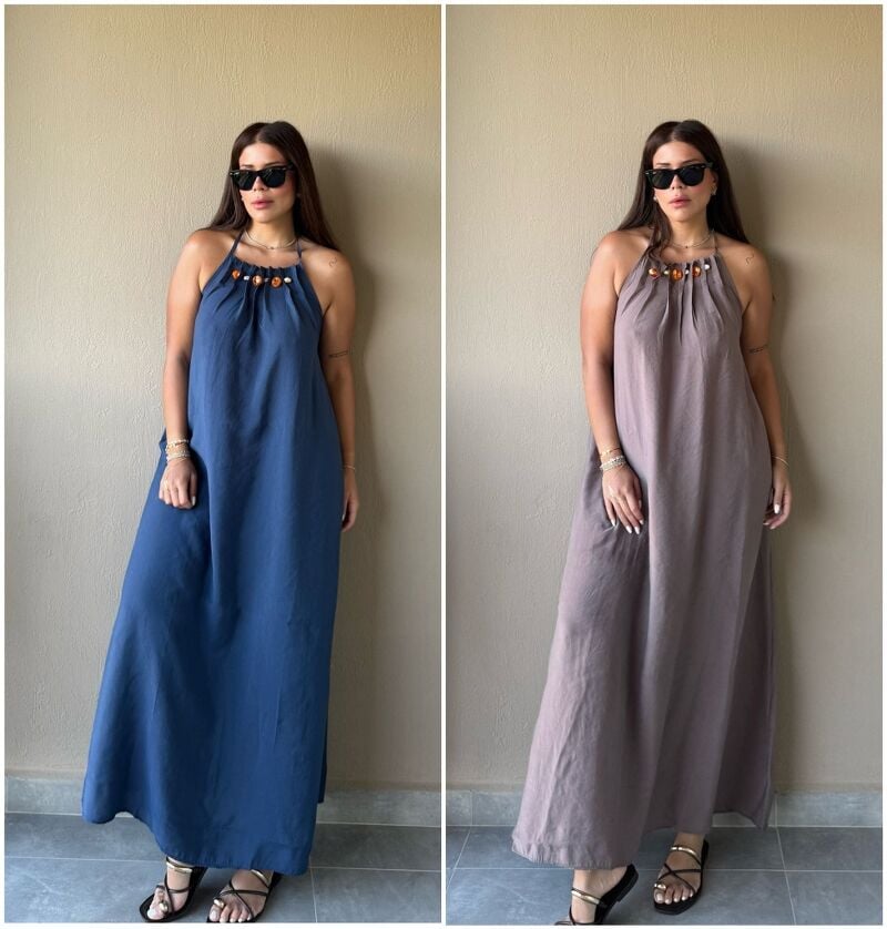 HALTER BONCUKLU ELBİSE