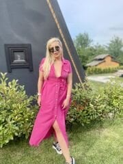 Gömlek Elbise Pembe Renk