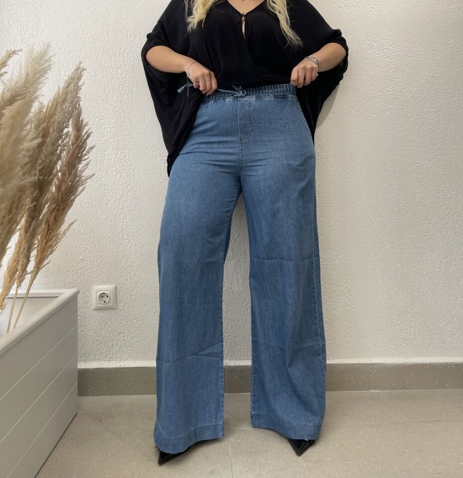 BOL PAÇA BELİ LASTİKLİ BÜYÜK BEDEN JEAN PANTOLON