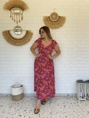 Gloria Elbise Fırfır Kol Pembe