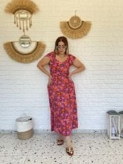 Gloria Elbise Fırfır Kol Pembe