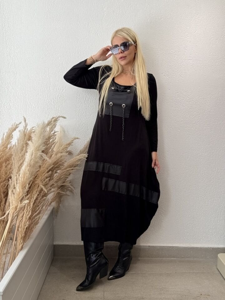 ZİNCİRLİ ÖRME VİSKON LİKRALI ELBİSE