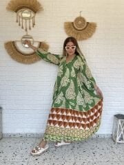 Yeşil Desenli Tasarım Elbise