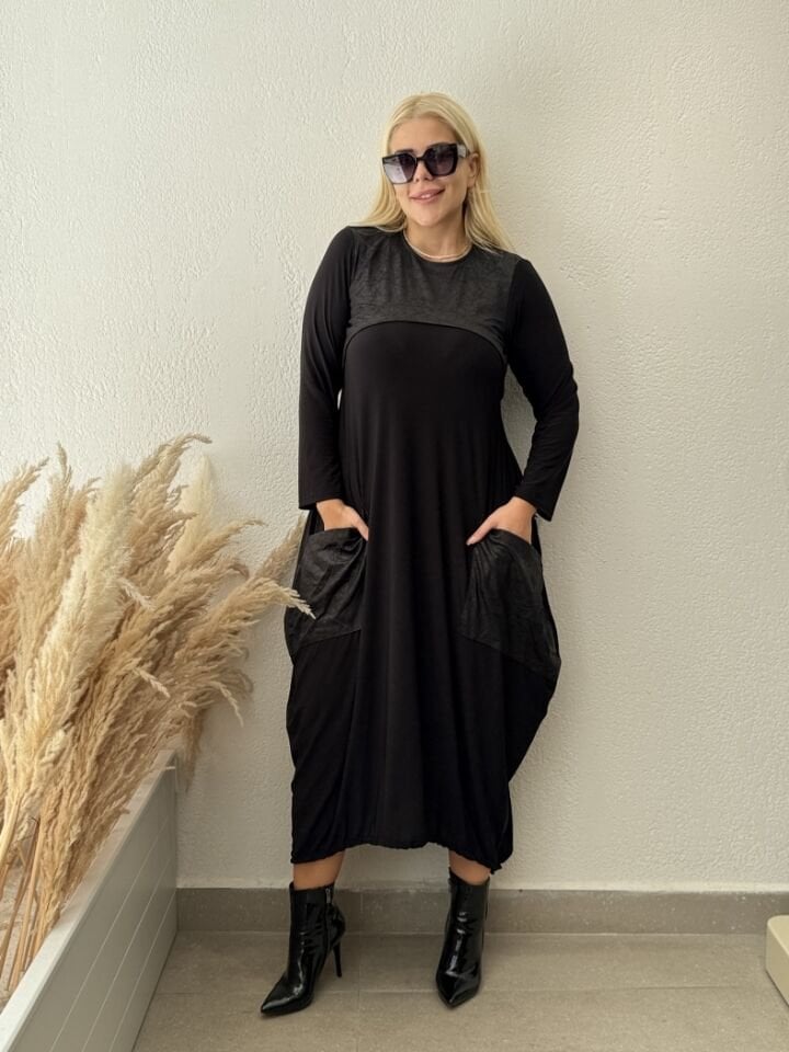 ELİT CEPLİ SANDY KUMAŞ ELBİSE