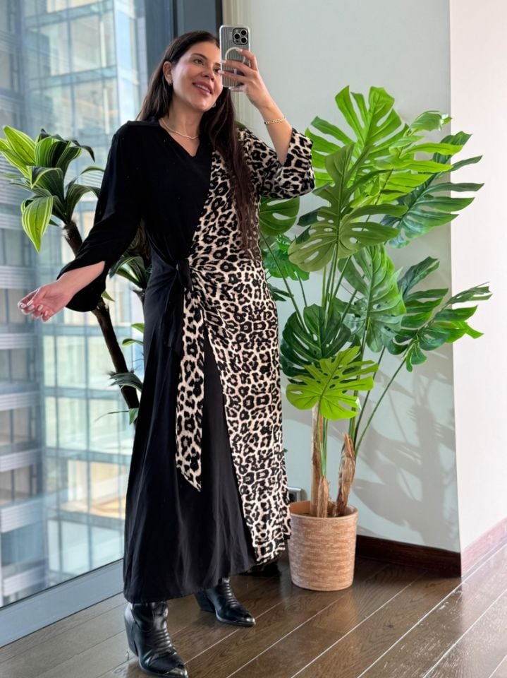 KRUVAZE LEOPAR ELBİSE