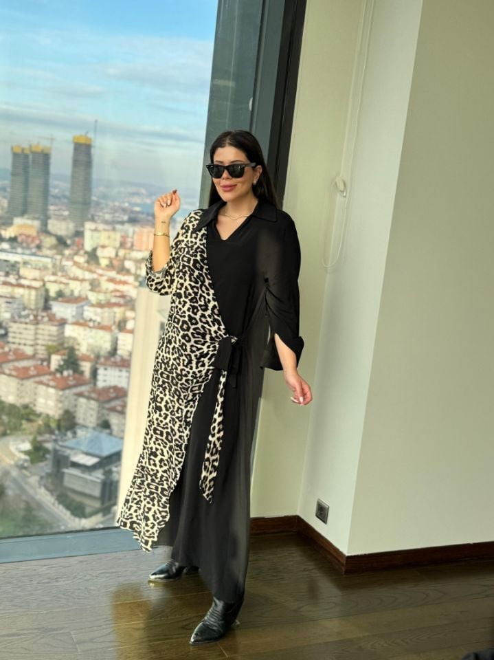 KRUVAZE LEOPAR ELBİSE