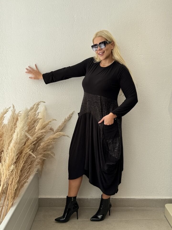 ALEV SANDY KUMAŞ CEPLİ ELBİSE