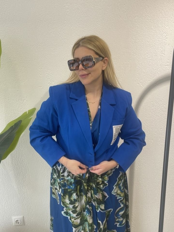 Blazer Crop Mavi Ceket